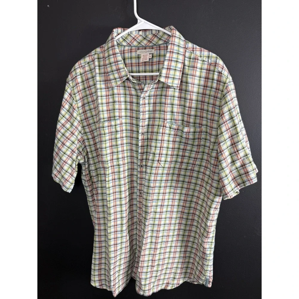 Carbon 2 Cobalt Mens XL Button Up Short‎ Sleeve Shirt Two Chest Pocket Plaid